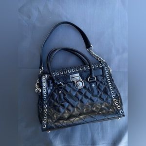 Michael Kors Black Quilted Leather Hamilton Silver Chain Satchel
Shoulder Bag